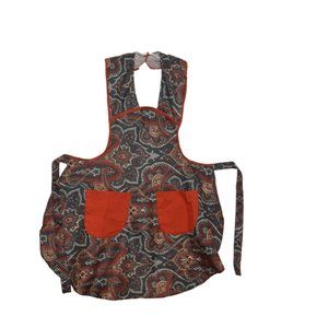 APRON Homemade Green-Red Print Nylon Front-Pockets Snap-Button Ties Women's M